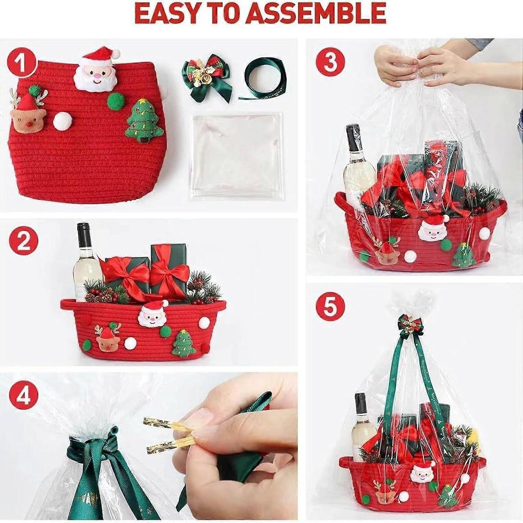 Christmas Basket for Present | Decorative Red Hamper Box Gift for Families College Women | Treats for Holiday Celebration