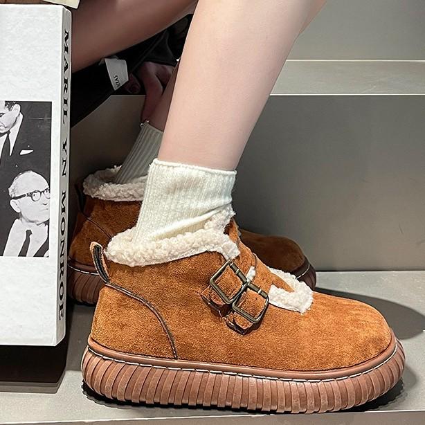 Retro thick-soled warm casual women's snow boots autumn and winter fashionable simple and versatile fur integrated Northeast cotton shoes