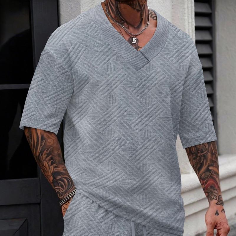New Spring Summer Men's V-Neck Jacquard Sweater All-Match Breathable Soft Casual Comfort Knit Top