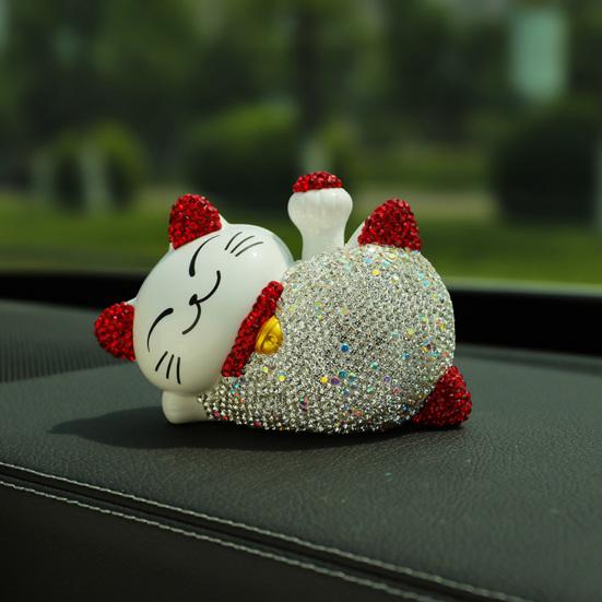 Cat Ornament Glitter Anti-scratch Polymer Clay Lovely Lying Manekineko Good Luck Decor for Car