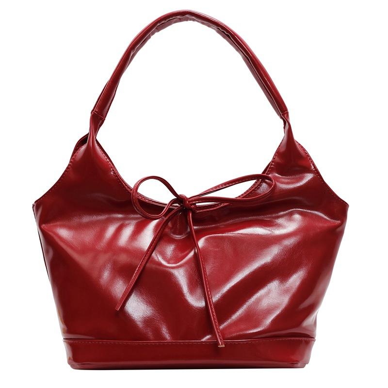 Popular Retro Bow Bucket Crossbody Tote Bag Women's Casual Premium Underarm Handheld Red Wedding Bag