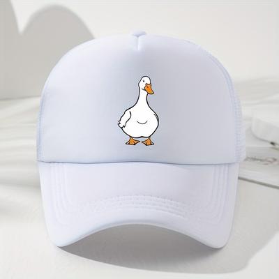 White Goose Print Mesh Baseball Cap, Fashionable Truck Driver Cap, Adjustable, Suitable for Outdoor Picnics, Hiking, Fishing