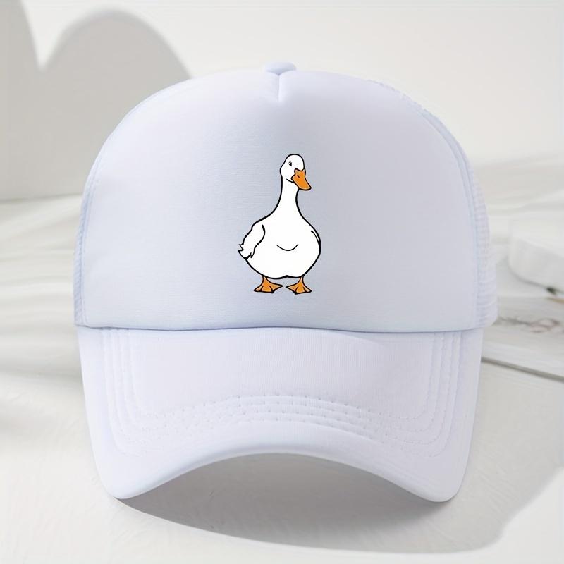 White Goose Print Mesh Baseball Cap, Fashionable Truck Driver Cap, Adjustable, Suitable for Outdoor Picnics, Hiking, Fishing