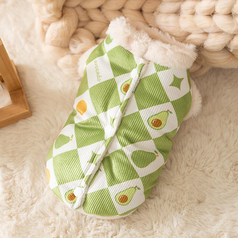 New Year's Cat Clothes Rhombus Printing Imitation Rabbit Fur Puppet Blue Cat Warm Two-legged Vest Festive New Year Pet Clothing