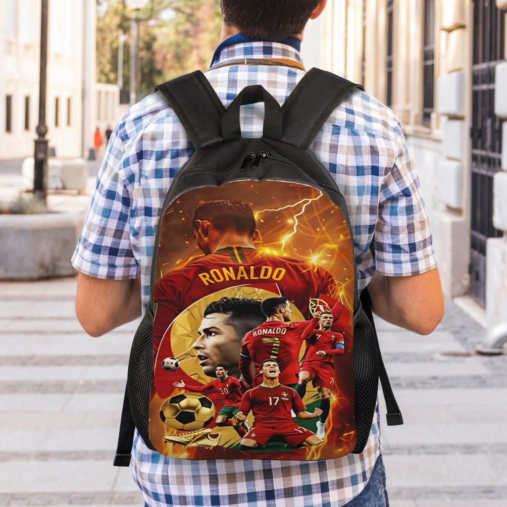 Dynamischer Fußballspieler Rucksack R-Ronaldos 2026 Teenager Polyester Fahrradrucksäcke Leichte Lustige Schultaschen Rucksack