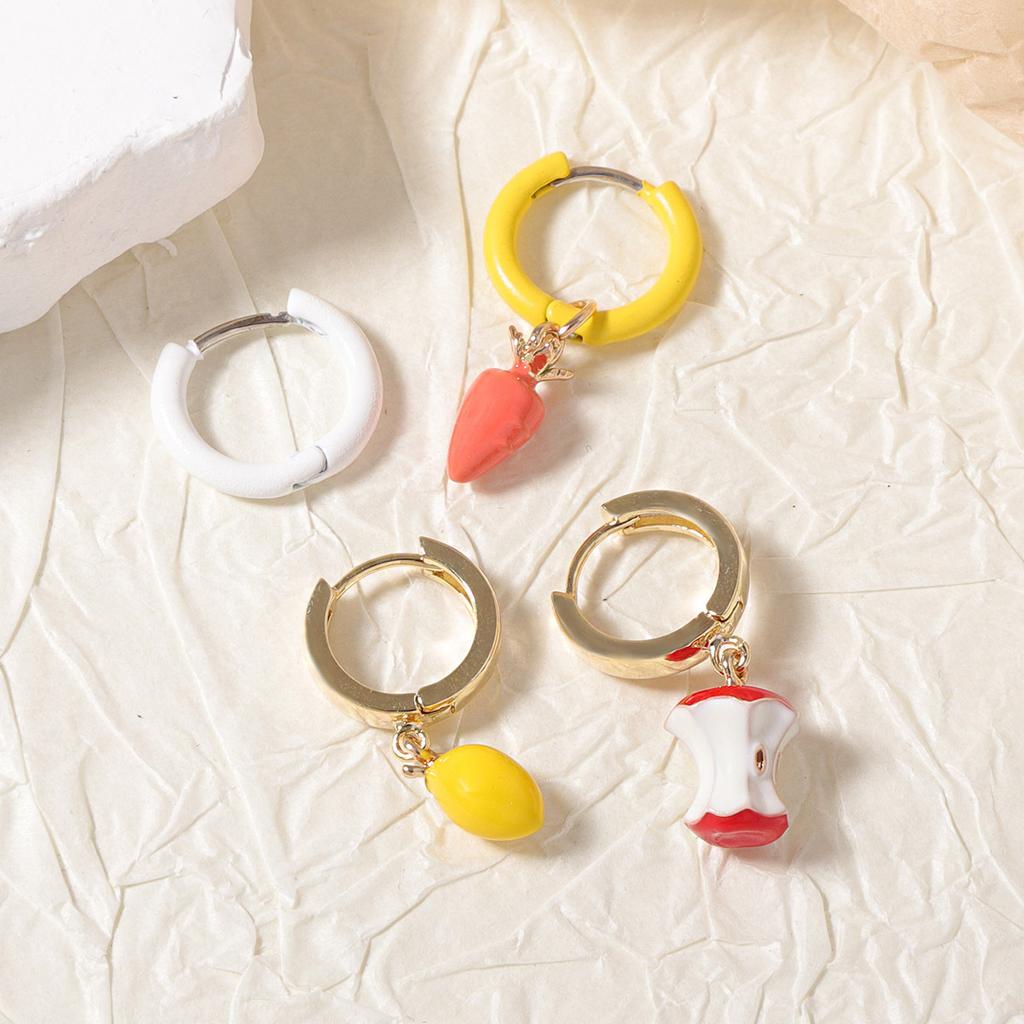 Simple, Fashionable and Creative, Exquisite Oil Dripping Alloy Radish Apple Four-piece Earrings, Cartoon Small Fresh Women's Models