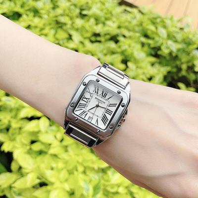 Trendy Square Fashion Watch for Men and Women Couple Steel Band Calendar Waterproof Steel Band Quartz Watch
