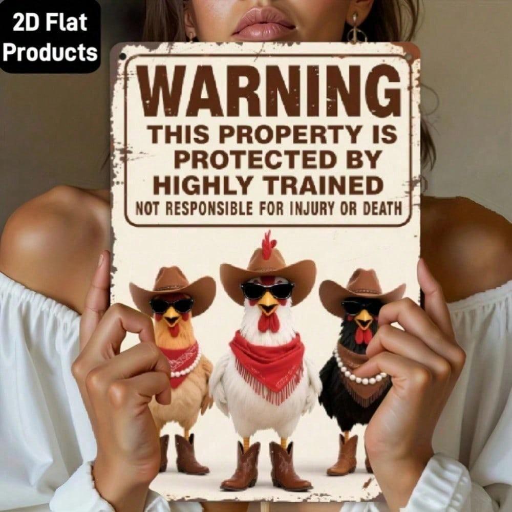 \Chicken Coop Warning Sign Rustic Metal Plate Vintage Farmhouse Decor for Indoor Outdoor Wall Art\