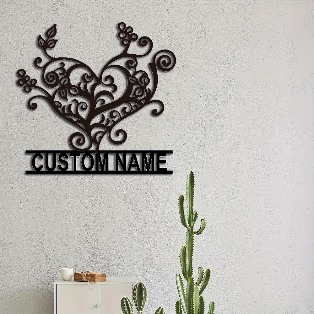 Metal Family Name Sign, Customizable Black Heart Wall Decor, Artistic Matte Finish, Removable for Indoor Outdoor