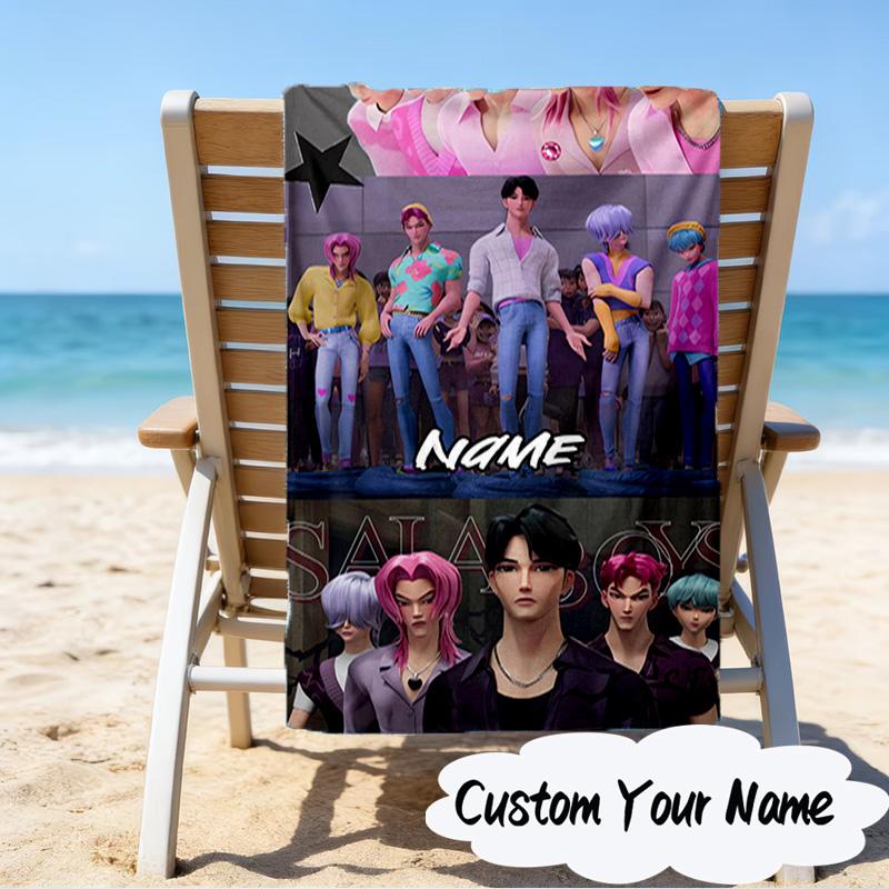 Custom Name KPop Cartoon Microfiber Beach Towel Super Soft & Absorbent for Bath, Beach, Travel  Bath Time Accessory, Fan Gifts