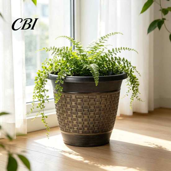 Large Capacity Garden Planters 12" Planter Pot with Saucer, Thickened Plastic Anti-Aging Flower Drainage Durable Holes, Woven Texture, Plant