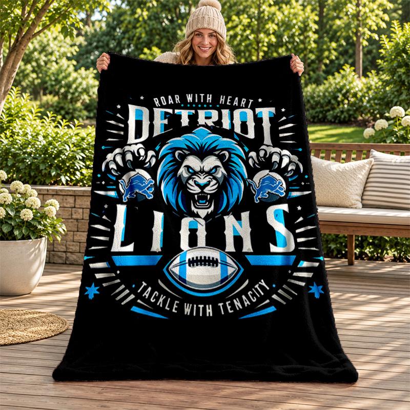 Detroit Lions Blanket Flannel Blanket Soft Cozy Plush Throw for Sofa Bed Lightweight Home Decoration Gifts for Christmas Various Holidays