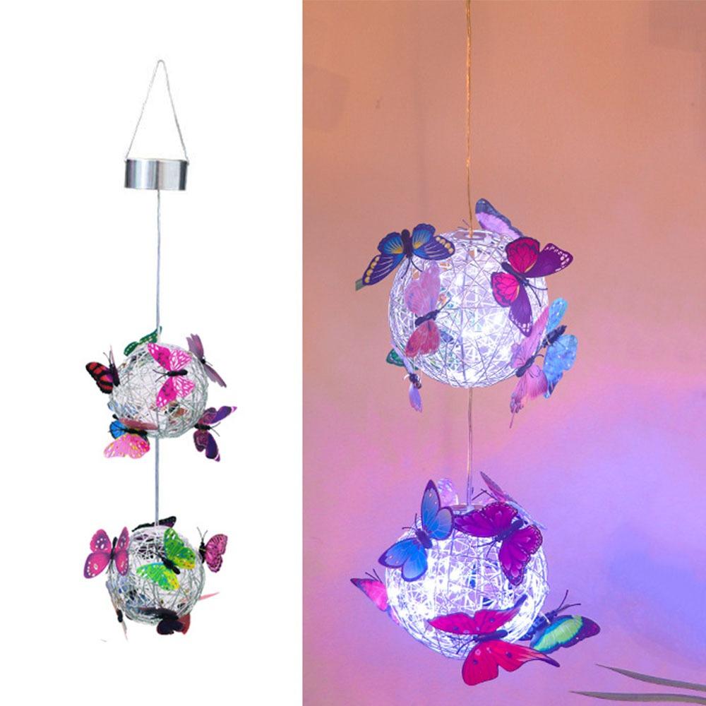 Waterproof Solar Butterfly Ball Light Solar-Powered Colorful Butterfly Solar Hanging Light Metal Weaving Decorative