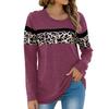 Spring and Autumn Women Fashion Round Neck Patchwork Leopard Print T-Shirts Casual Fashion Pullover Long Sleeve Loose Tops