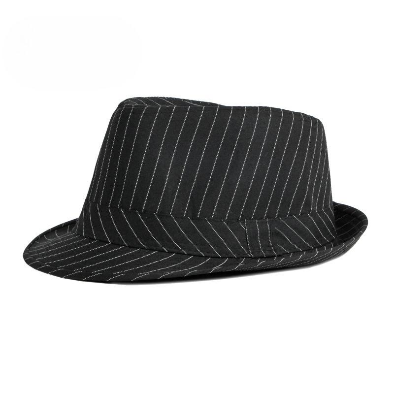 Summer Striped Fedora Hat for Men Women British Retro Jazz Hat Breathable Beach Sun Hat Vintage Panama Trilby Cap Casual Party Hat M（56-58cm） чёрный