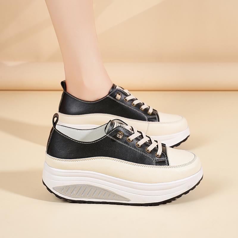 35-41 Women's Leather Lace-up Platform Rocker Shoes Wedge shoes Casual Shoes