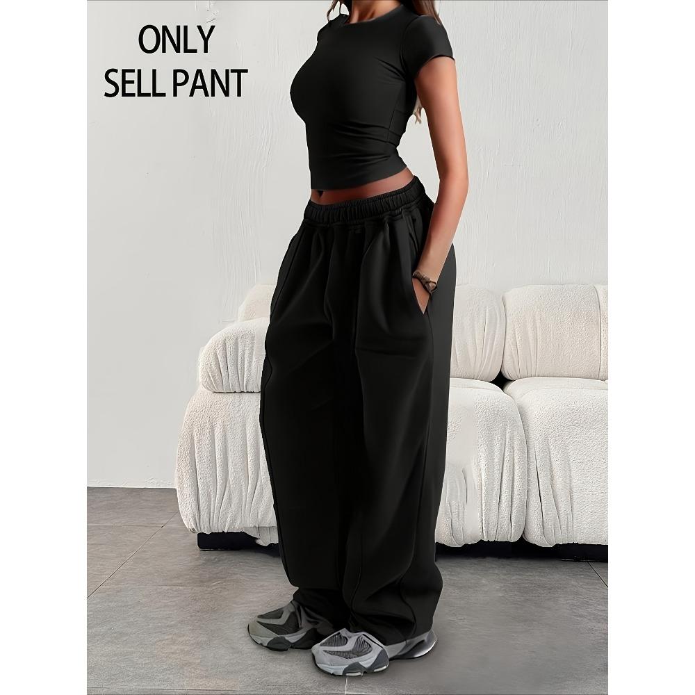 Women's Wide Leg Pants Thickened Version Light Grey and Black with Elastic Waistband Autumn Winter