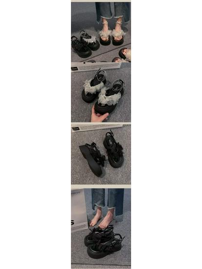 2024 Summer Exquisite Women's Fairy Sandals: Height-Enhancing, Thick-Soled, Bowknot Design, Perfect for Dresses and Beach Outings