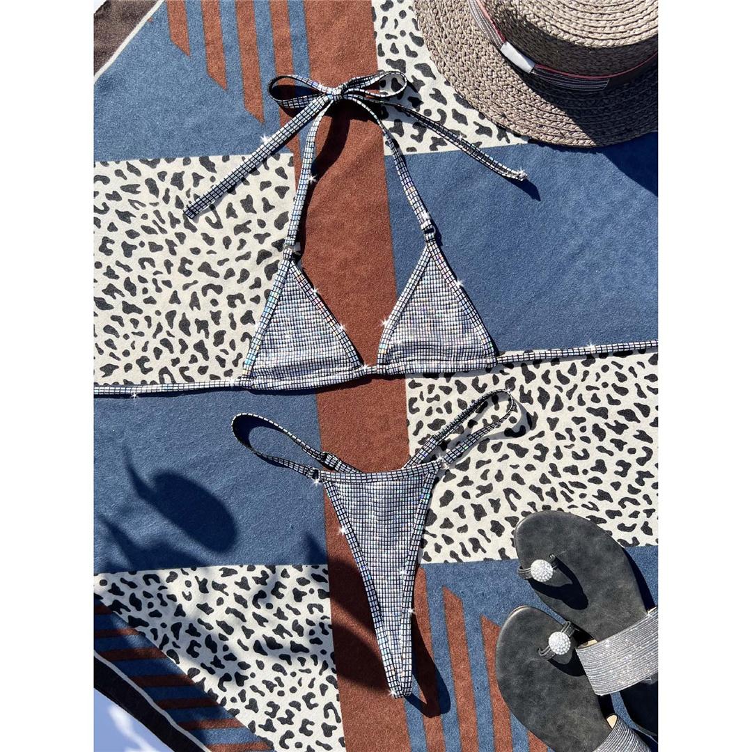 

Клетчатый Холтер Экстремальные Мини Микро Стринги Бикини Женский Купальник Женский Купальник Из Двух Частей Комплект Бикини Купальщица Купальный Костюм Плавать M серебряный