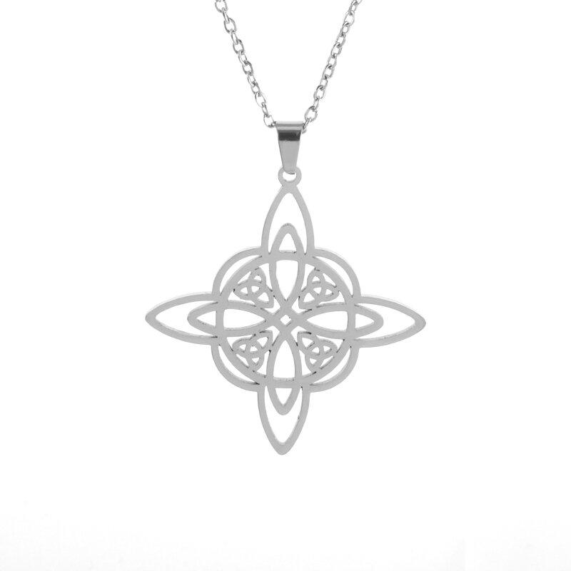 Witch Knot Stainless Steel Necklace Celtic Knot Witchcraft Protection Amulet Supernatural Pendant Jewelry Girls Gift