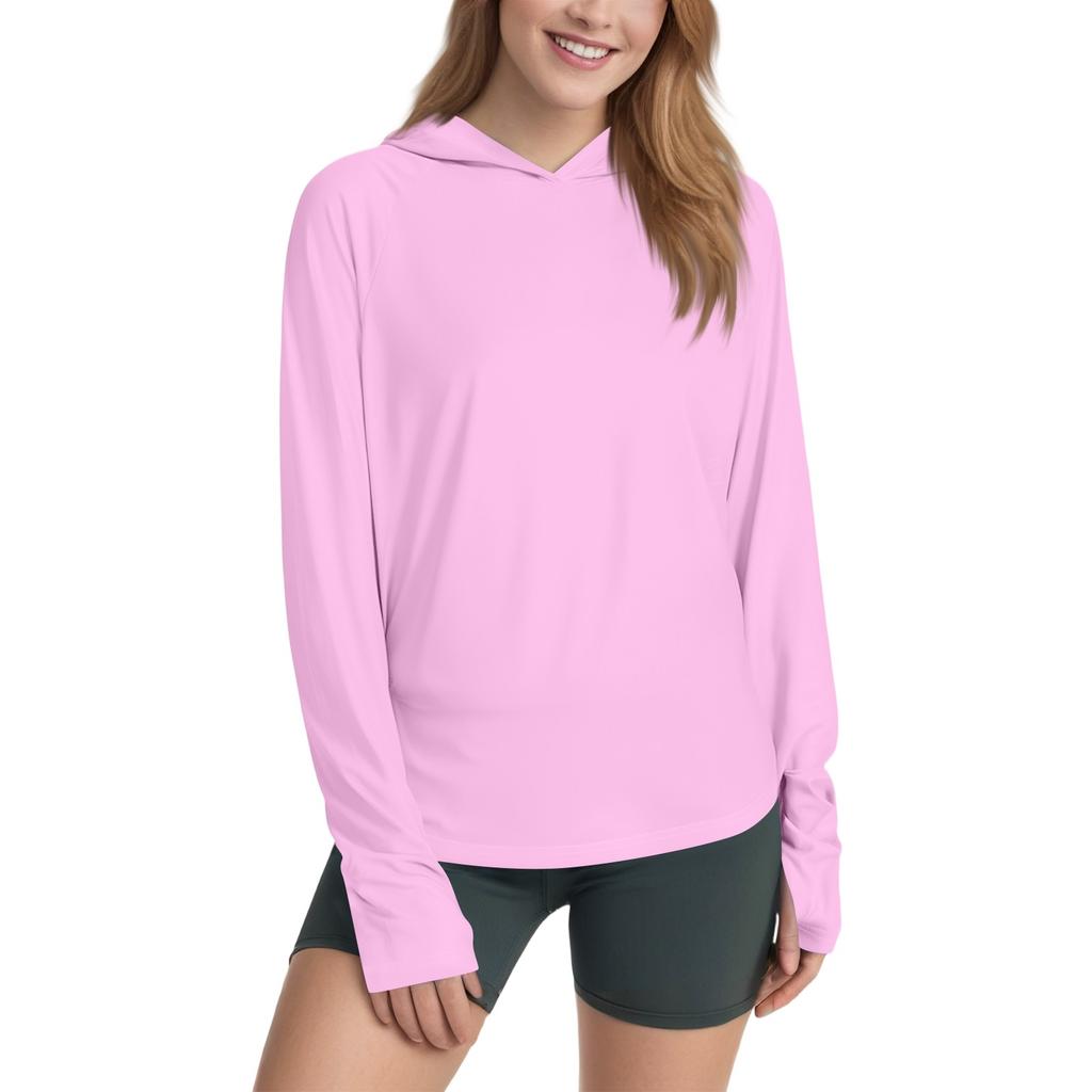 Women's Sunblock Ice Silk Shirt Upf 50+ Long Sleeve Hoodie T-Shirt Hiking Quick Drying Lightweight Top