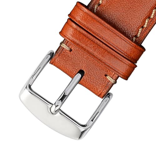 WOCCI Genuine Leather Watch Strap, 22mm, Italian Calf Leather Watch Band (Golden Brown with Silver Buckle)