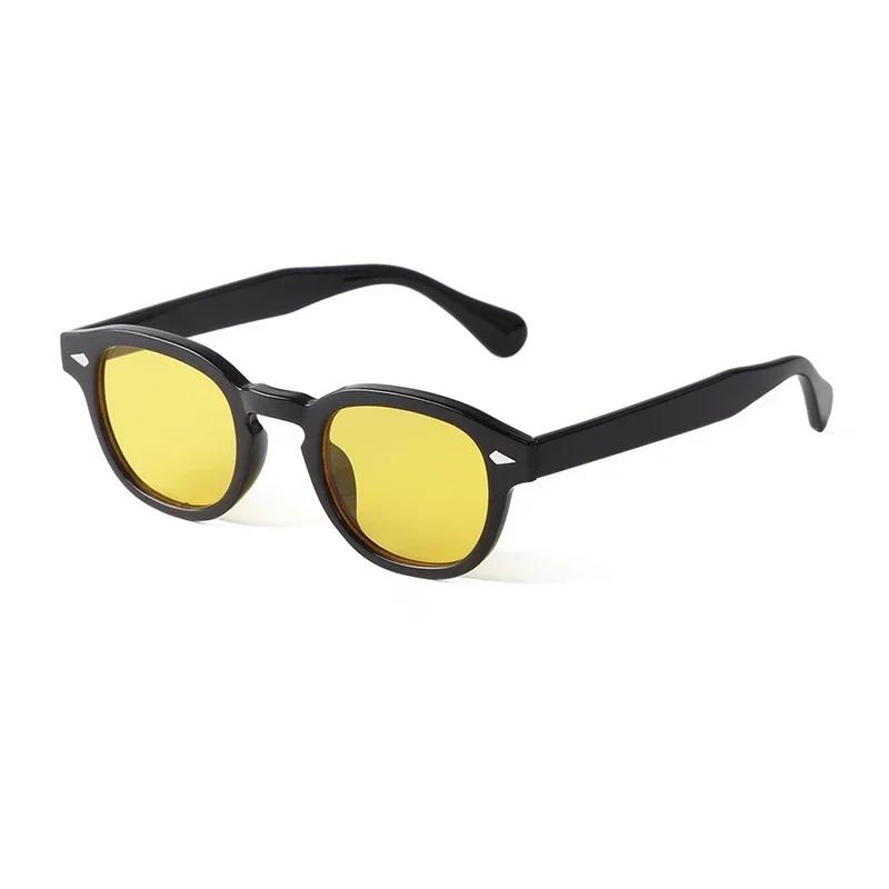 STORY Vintage Rivet Tortoiseshell Round Sunglasses Women Men  Brand Design Retro Yellow Blue Lens Square Sun Glasses S22728