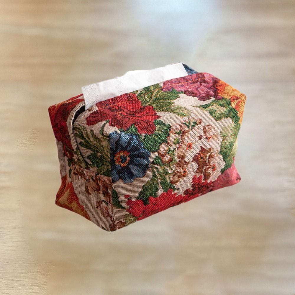 Skin-Friendly Desktop Tissue Bag Polyester Car Tissue Holder Portable Floral Paper Bag  Restaurant