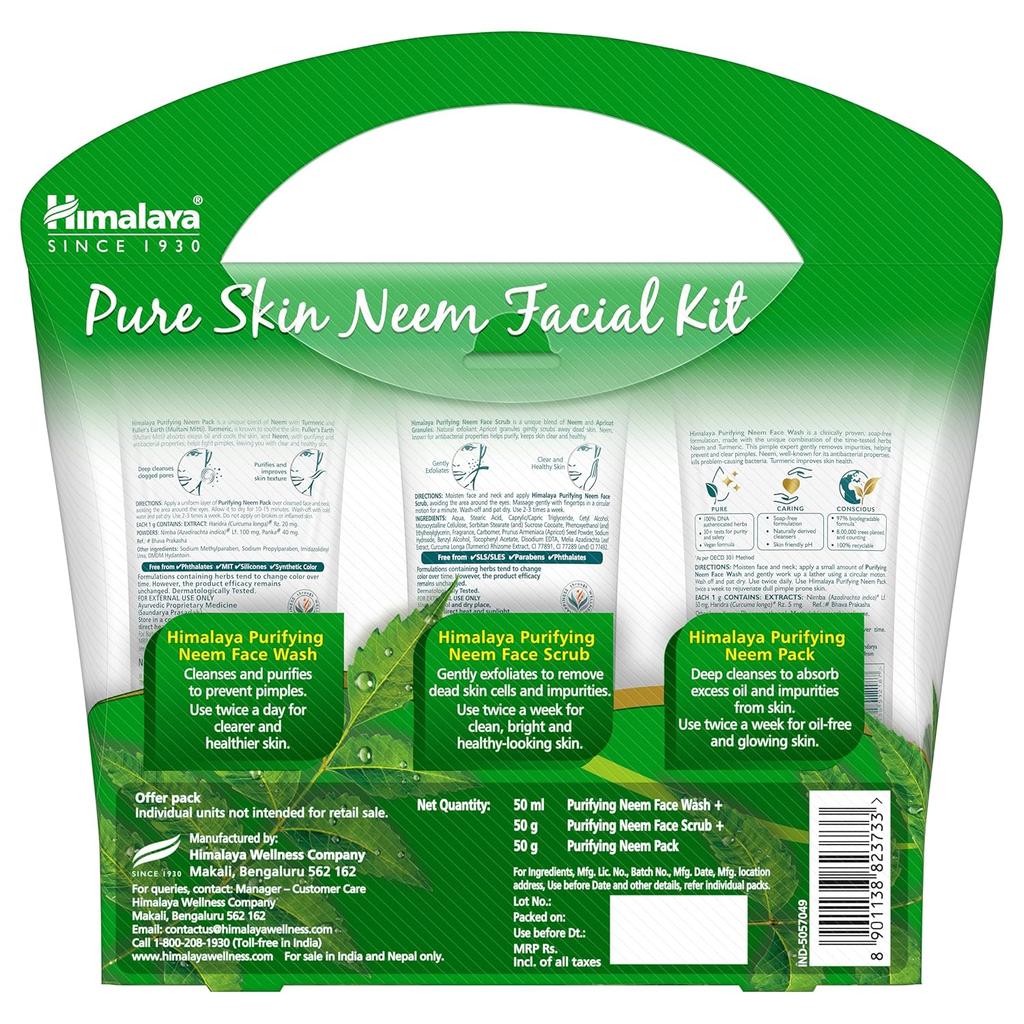 Himalaya Pure Skin Neem Facial Kit 50ml Face Wash 50g Scrub 50g Pack Acne Control Deep Cleansing Herbal Skin Care