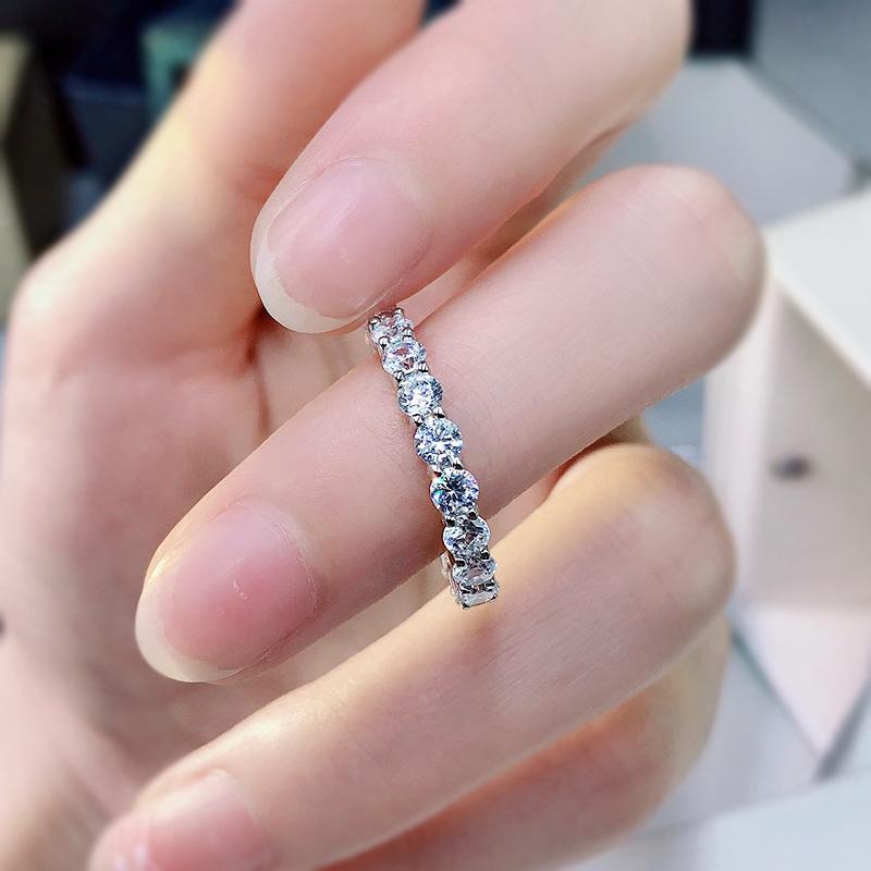 Luxury Women's Ring S925 Silver Row Diamond Ring for Women In Europe and America 3mm Full Diamond Ring