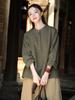 2025 Autumn Cotton Linen Women's Color Block Stand Collar Frog Button Pullover Plus Size Top