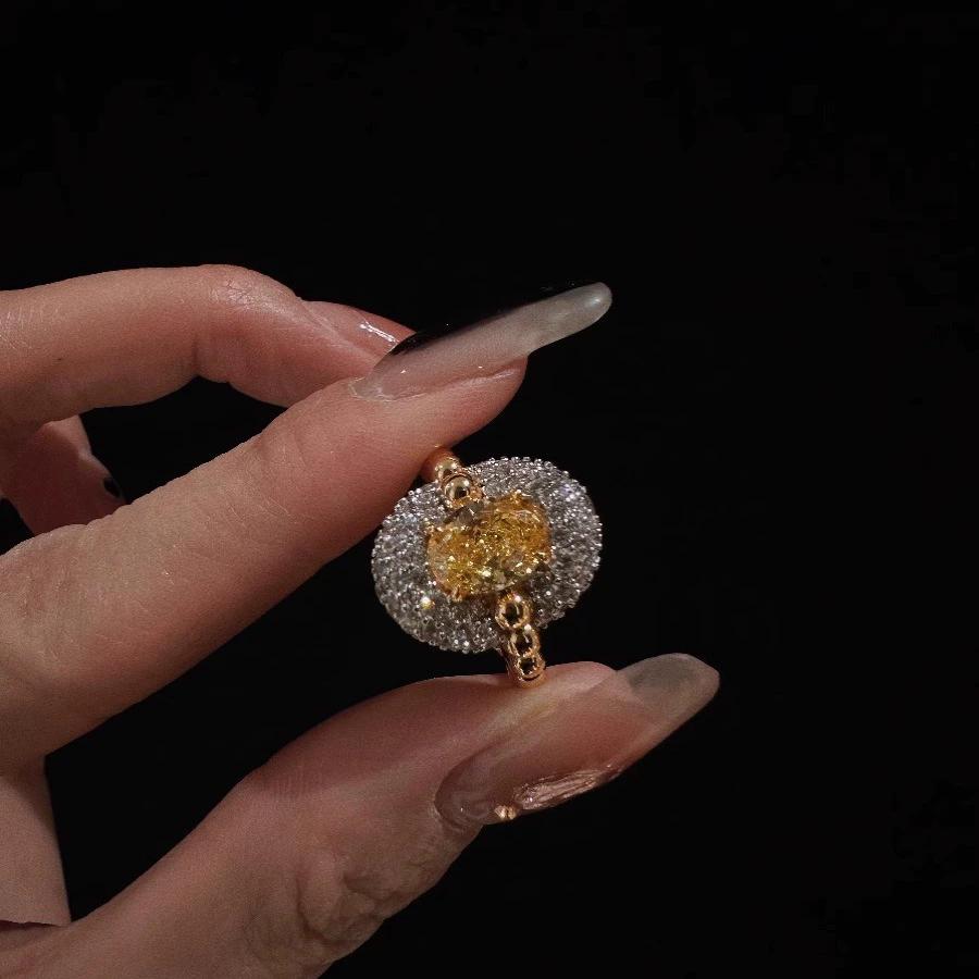 Elegant Oval Yellow Zircon Beads Adjustable Finger Rings For Women Niche Fashion New Jewelry Gift Party anillos mujer