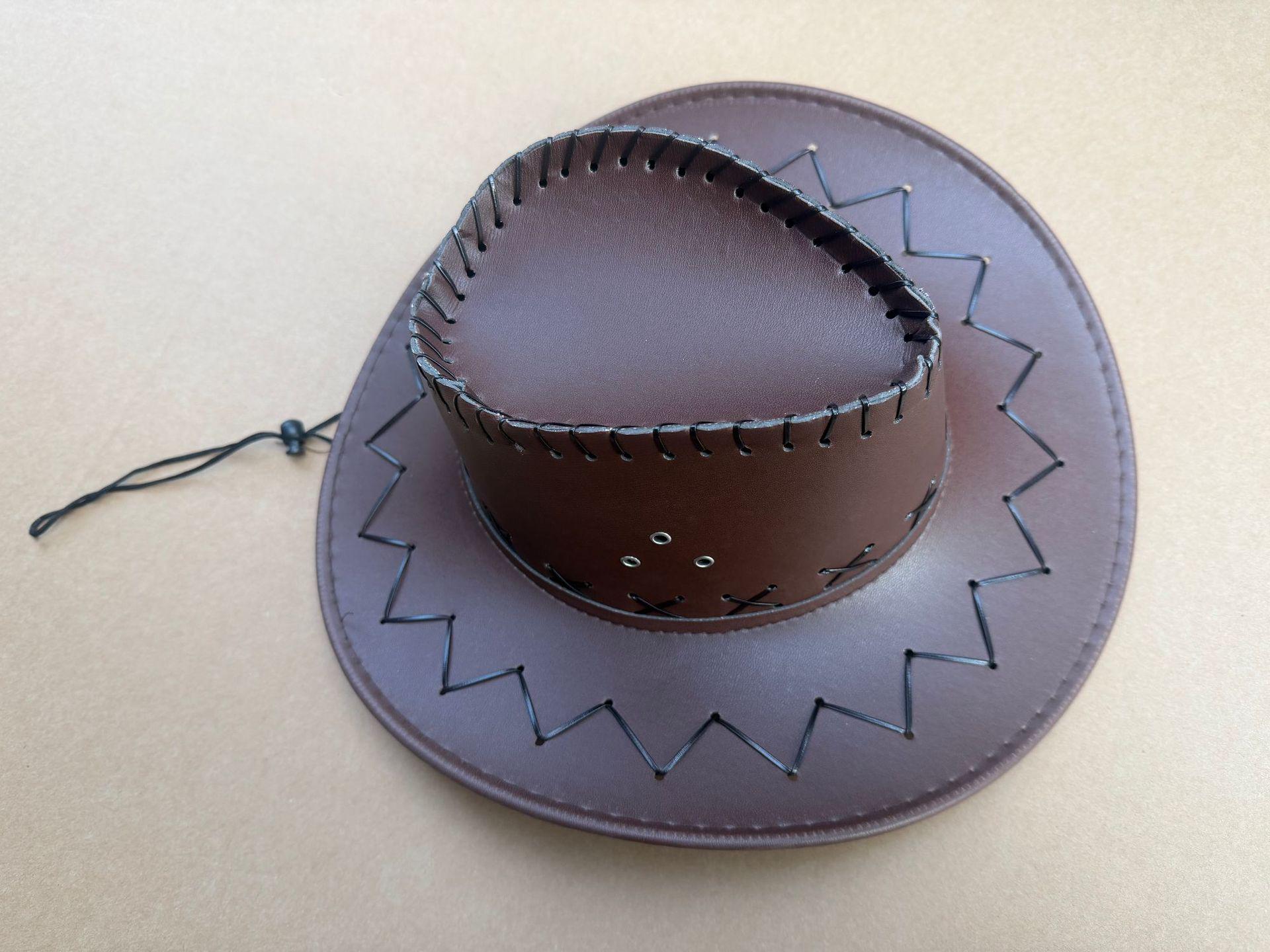 

Summer PU Leather Wide Brim Cowboy Travel Hat 58CM темно-коричневого