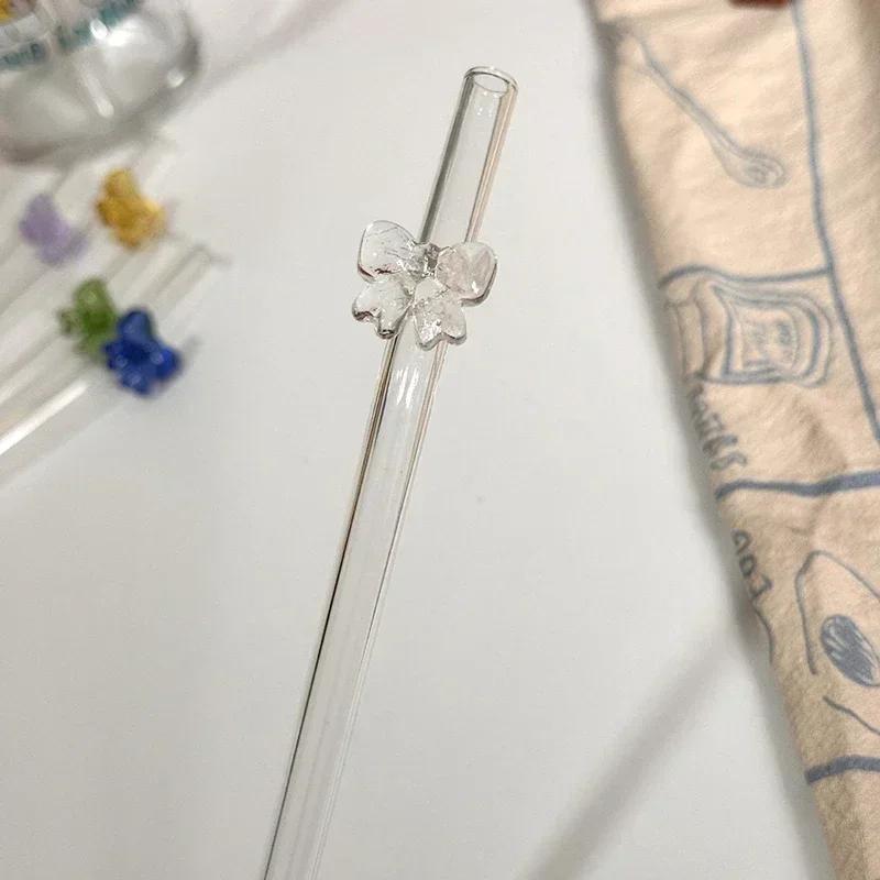 1pc 8mm Glass Straw, Reusable Drinking Straws Cute Butterfly Heat-Resistant Straw for Festival Party Wedding Cocktail Bar Beachs