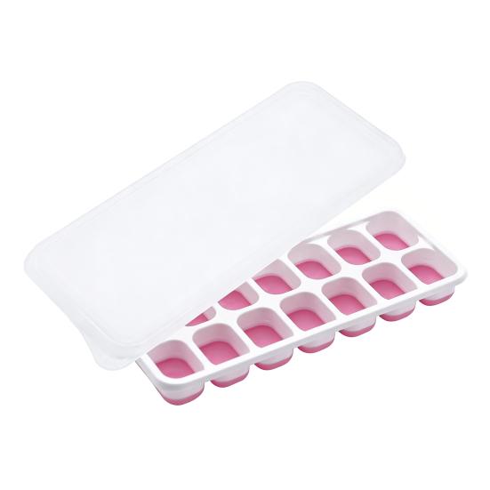 Ice Cube Tray with Well-Sealed Lid 14-Cavity Stackable Silicone Ice Mold Easy Release