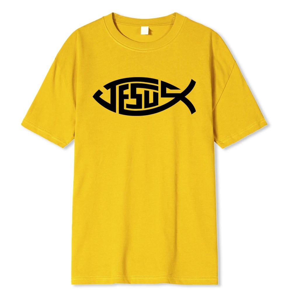 

Футболки унисекс с принтом «Jesus Little Fish Design» Свободные футболки Хлопковые дышащие футболки Большие топы Мягкие качественные фирменные футболки 4XL