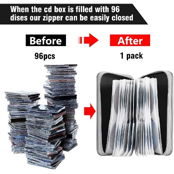 CD Case, DVD Case Holder 96 Capacity Hard Plastic CD DVD Disc Cases Storage Binder Wallet For Car Home Office Travel (Black)