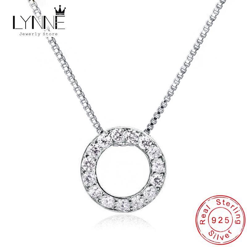

Fashion 925 Silver Round Zircon Pendant Necklaces Women Fine Jewelry Semi Rhinestone Simple Shiny Circle Clavicle Chain 40cm серебряный
