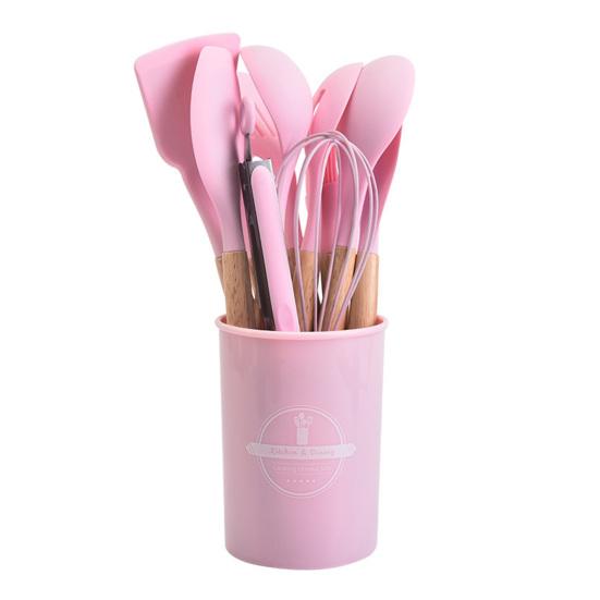 12Pcs Kitchen Utensil Set Wooden Handle Spatula Spoon Brush Whisk Heat-Resistant Silicone Cooking Tools Kit Kitchen Supplies