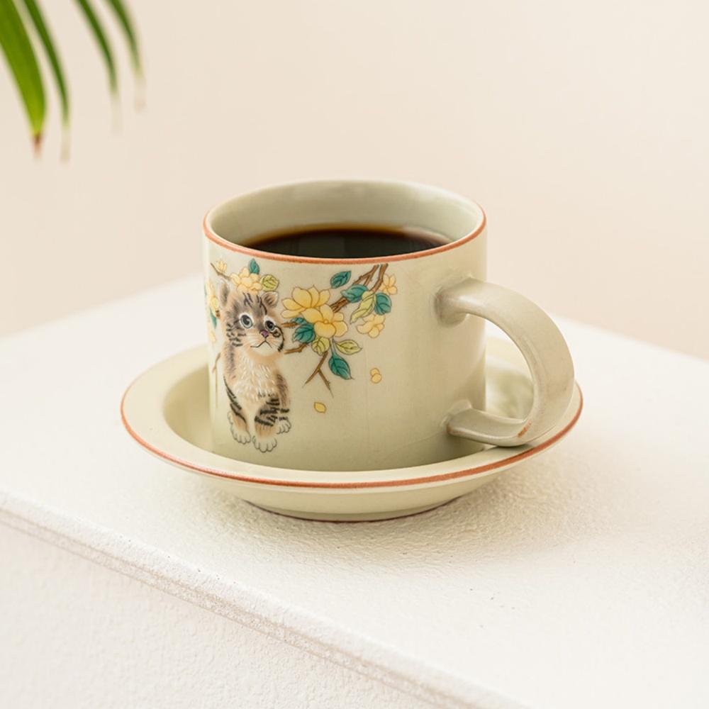 Roztomilý hrnek na kávu s podšálkem s kočičím vzorem Ruyao, keramický, na latte art, cappuccino, pro baristy