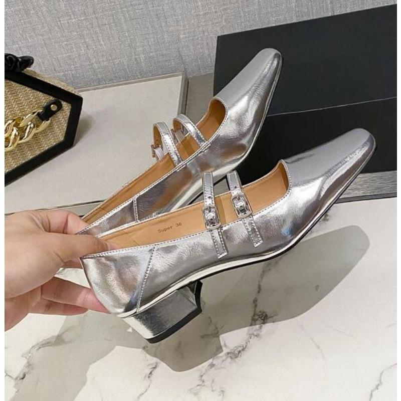 New Women Mary Jane Shoes Ladies Shallow Square Toe Thick High Heel Women's Elegant Ballerinas Shoes High Heel Pumps