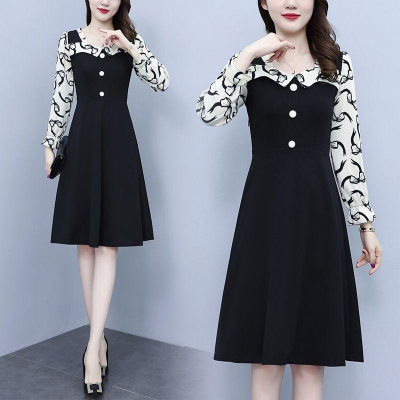 Женское лоскутное платье с длинным рукавом и принтом — фото 4