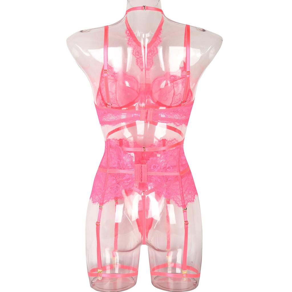 High-end quality explosive sexy underwear eyelash lace glue bone garter belt 8-color body sculpting five-piece set