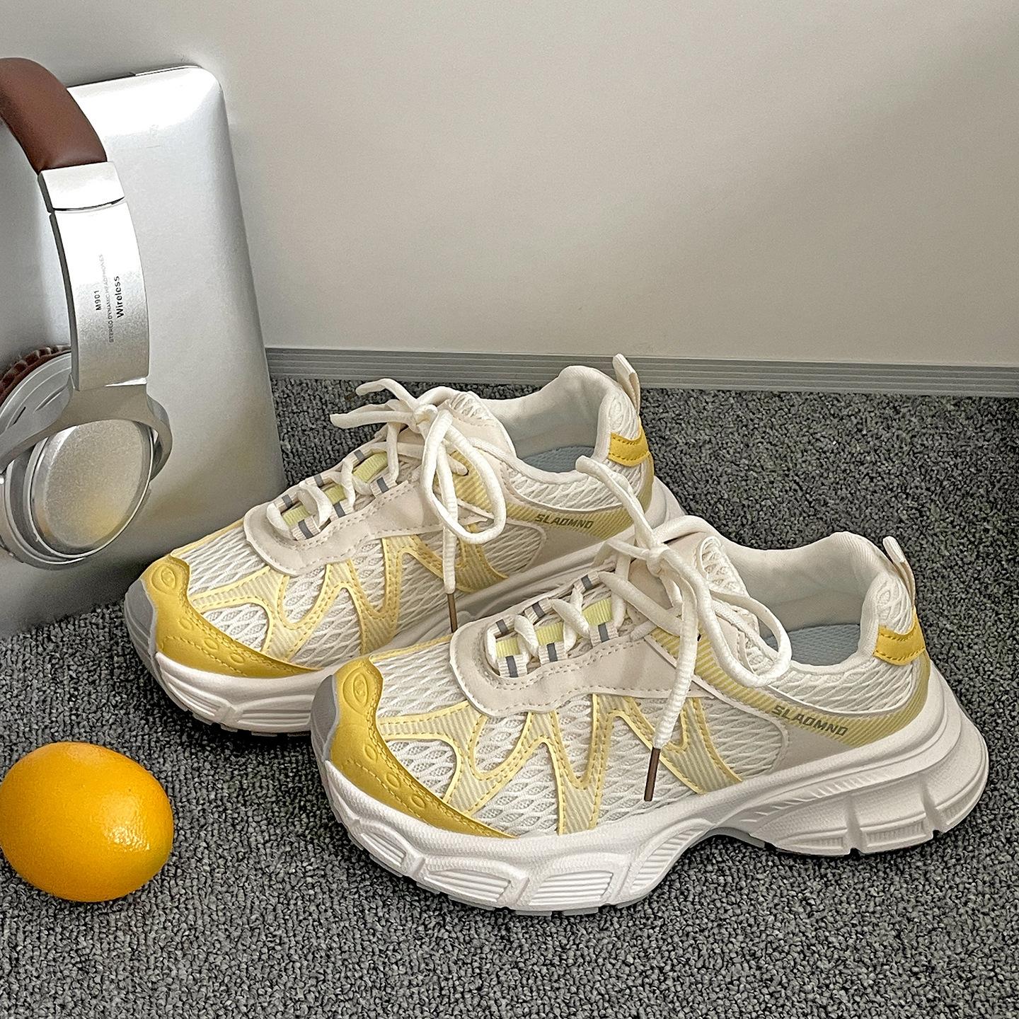 

Popular white retro thick-soled heightening dad shoes women s 2025 new summer thin lightweight casual sports shoes 40 жёлтый