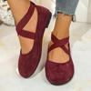 French Retro Red Suede Ballet Flats Women Spring Cross Strap Flat Heel Red Velvet Mary Jane Shoes Women's Loafers