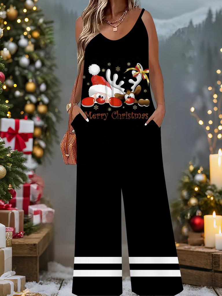Women's Fashion Jumpsuit, Plus Size Clothing Daily Casual Fashion Wear, Graphic Christmas Printing Design,  Party Parties, Christmas Clothing