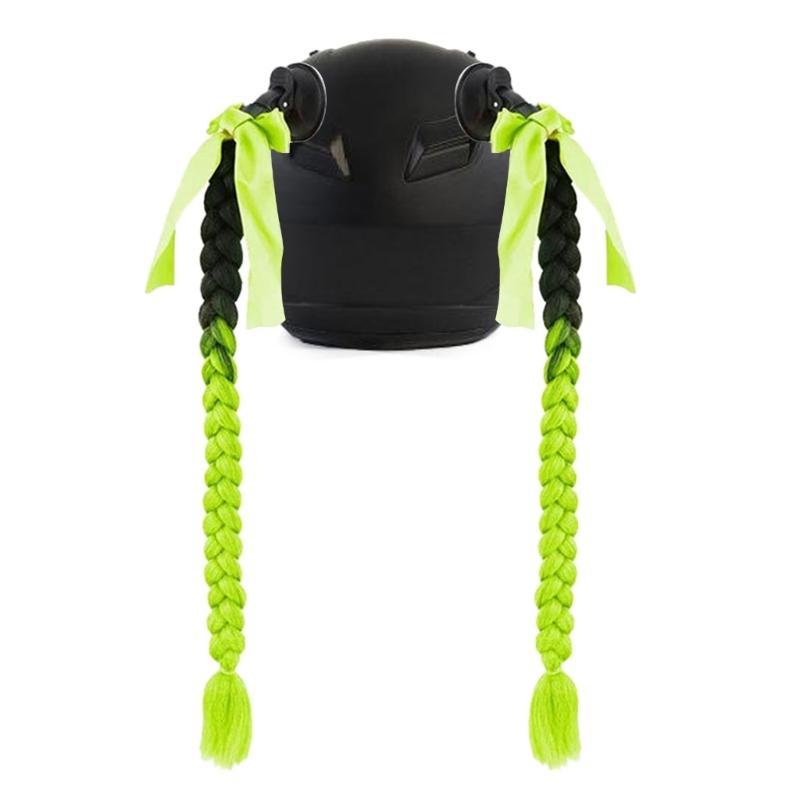 2pcs Motorcycle Helmets Ponytail with Bowknot Detachable Suction Cup Helmets Pigtail Universal Helmets Braid Multi Color