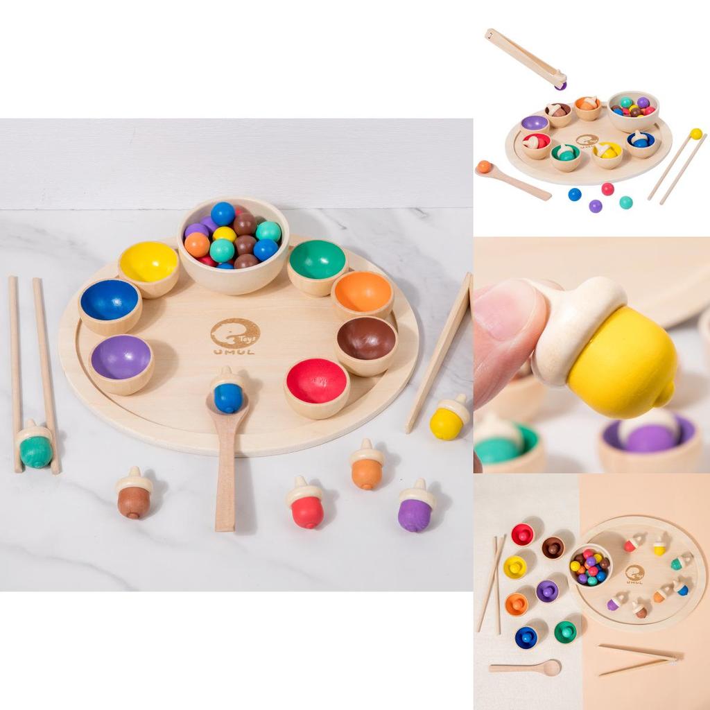 Wooden Color Sorting Tray Educational Toy For Preschool Kids Learning Play