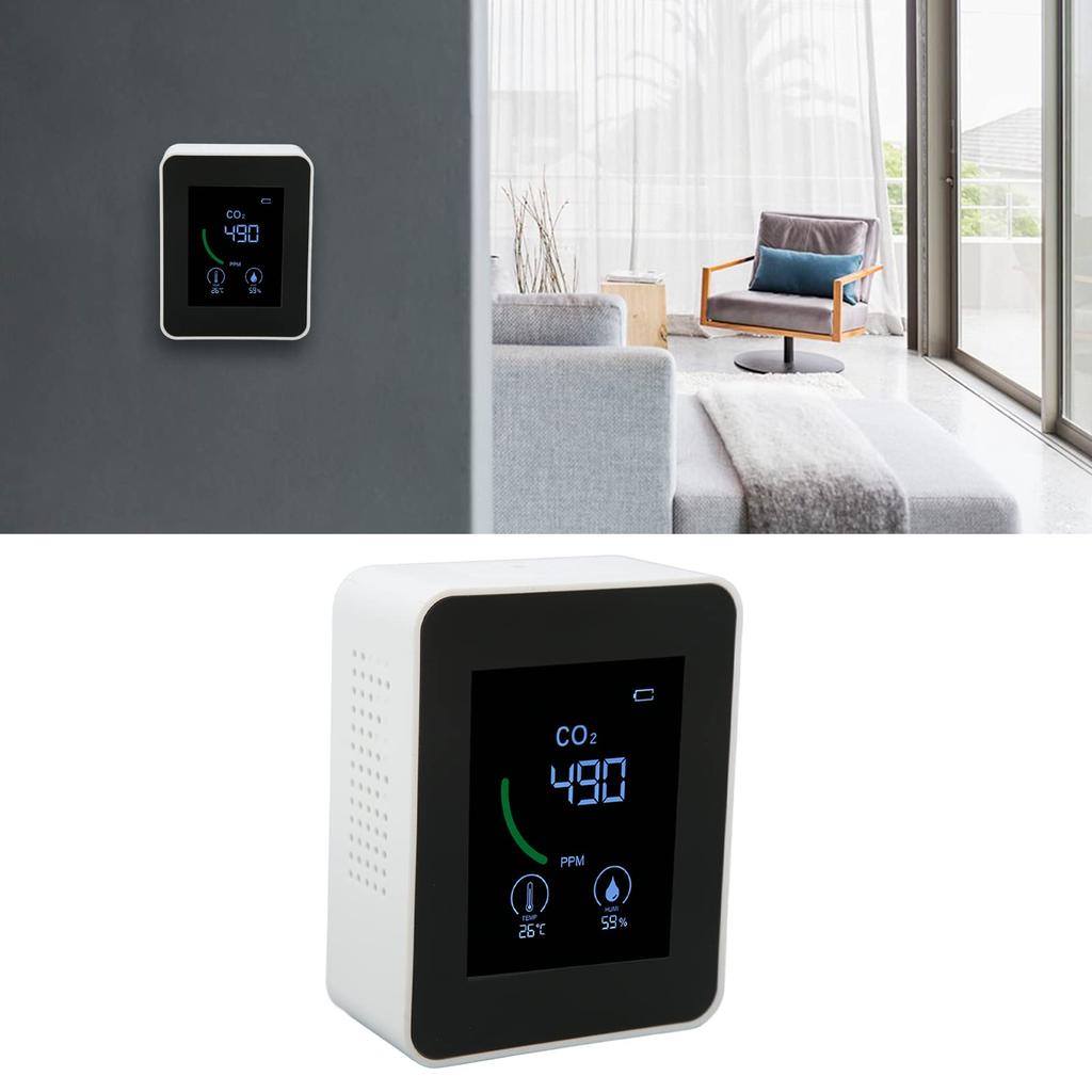CO2 Meter with Temperature and Humidity Large Ventilated USB for Use High-Precision Detection, 3-in-1 Screen, Stable, Design, Charging,