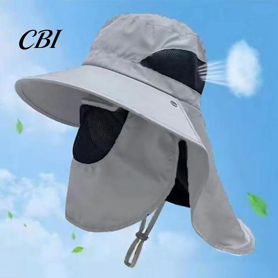 Fishing Bucket Hat Breathable Mesh Hat, 360-Degree Sunshade Fisherman with Detachable Face Sun Guard And Neck Flap, Adjustable Drawstring Outdoor